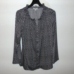 croft & barrow women long sleeve bouse top polyester black printed